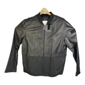 NWT T Alexander Wang Black Lambskin Leather Polyester Full Zip Bomber Jacket XL